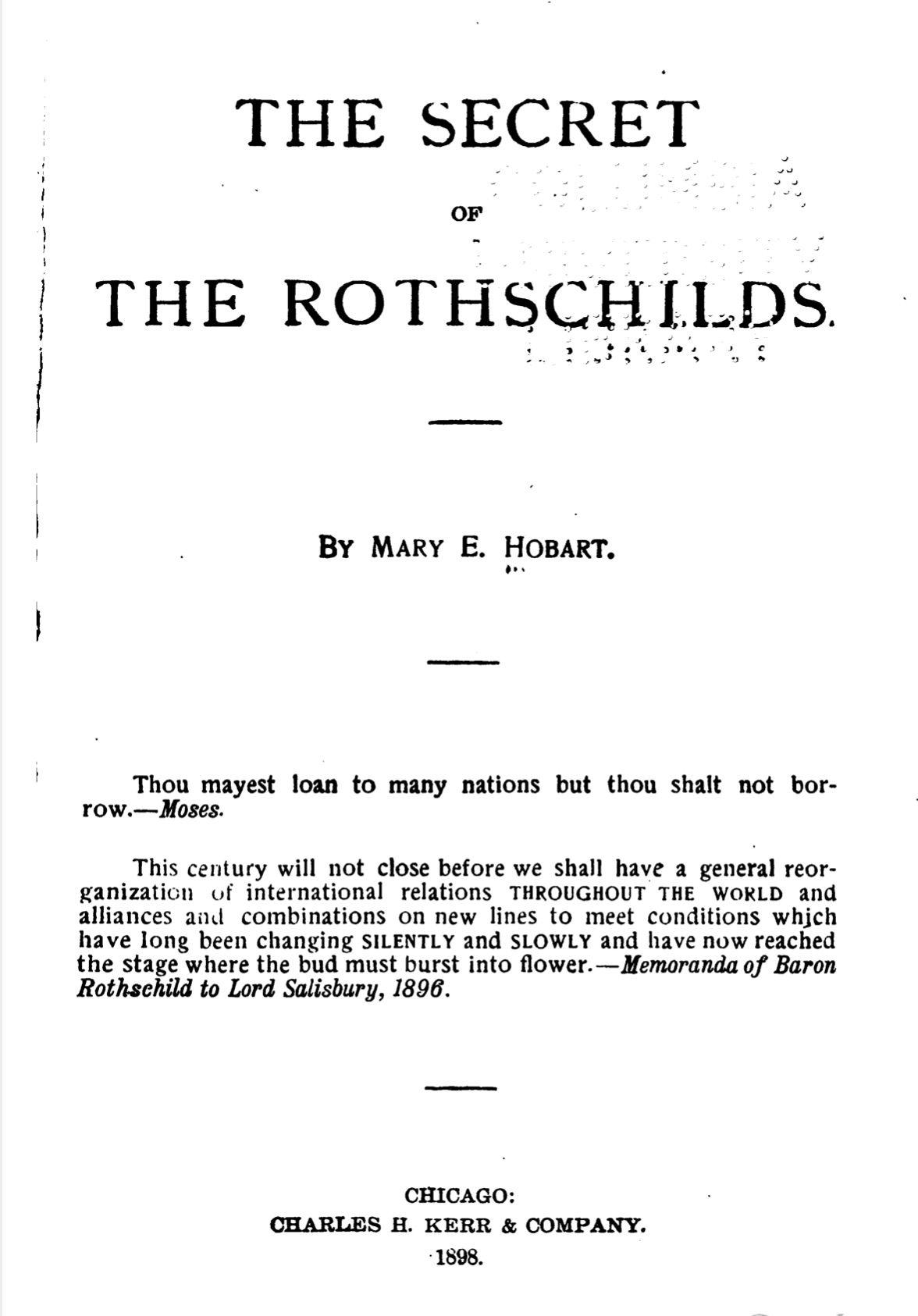 The Secret of the Rothschilds (1898) by Mary E. Hobart